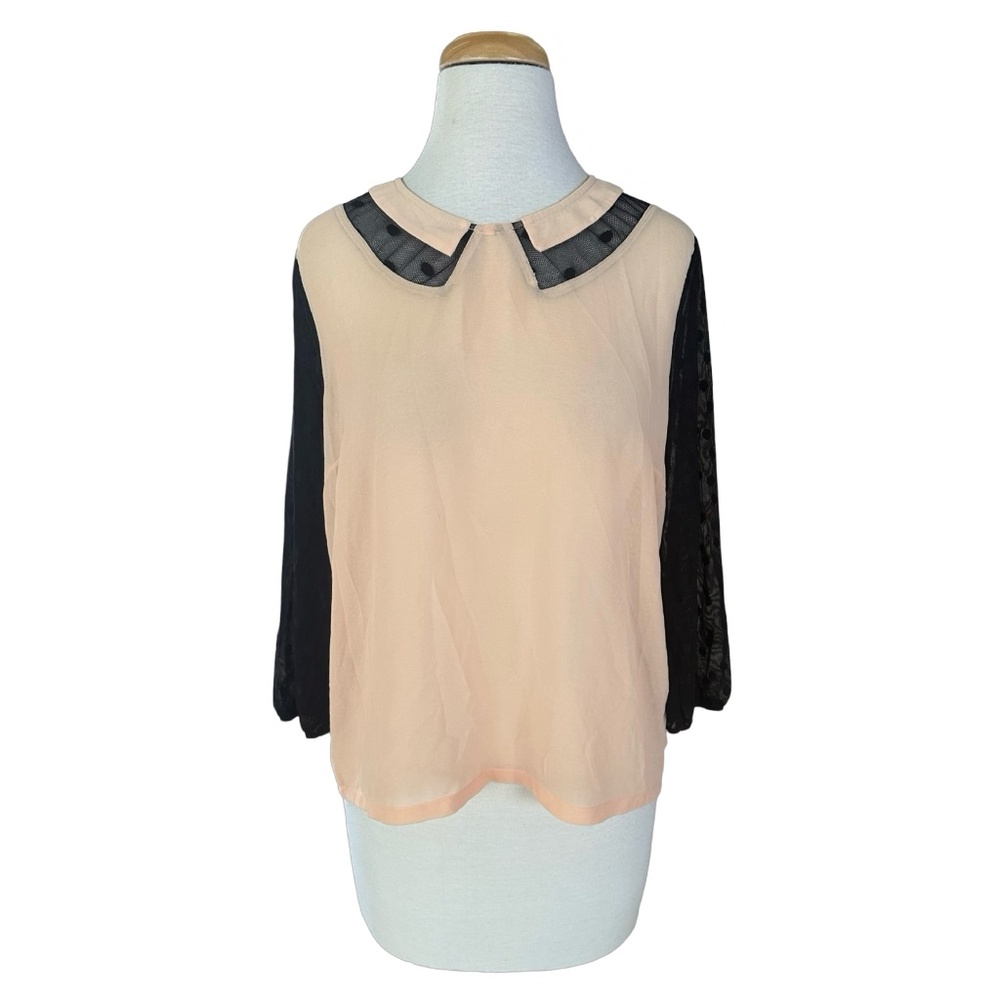 Women’s Long Sleeve Blouse Top Size M Button-Down Sheer Lace